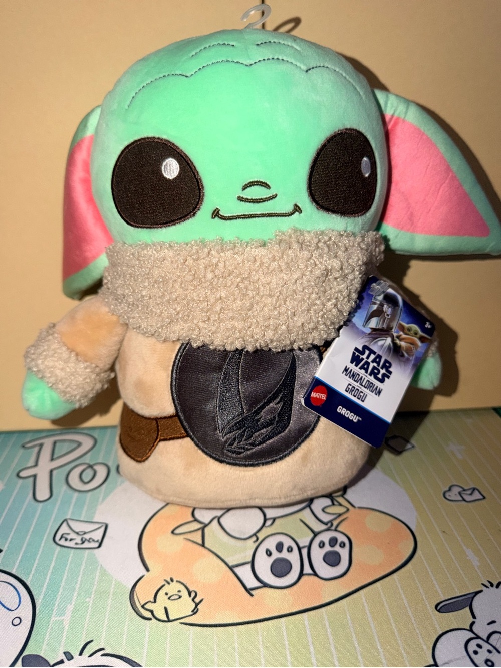 💚NWT Mattel Plush Grogu Toy - Green with Pink Ears and Beige Outfit